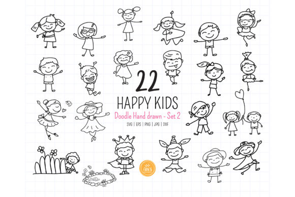 22 Hand Drawn Matchstick Happy Kids SVG Graphics & Illustrations Review