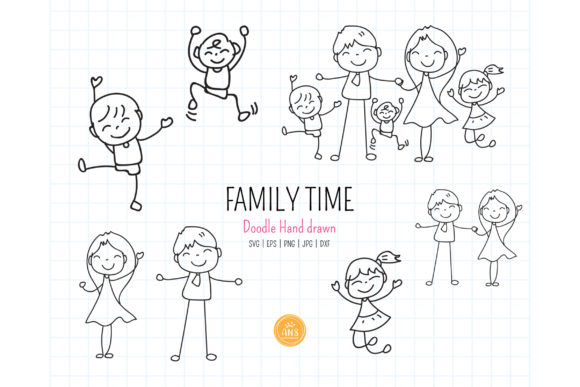 7 Family Stick People SVG Graphics & Illustrations