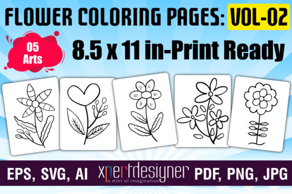 Easy Flower Coloring Pages Vol - 02: Graphics & Coloring Pages Amp