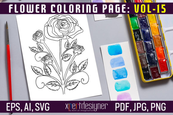 Flower Coloring Page Vol 15: Graphics & Coloring Pages Amp