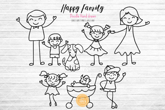 Hand Drawn Happy Family SVG, Clipart Graphics & Illustrations