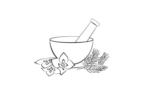 Mortar Pestel and Herbs Coloring Page – Kids Crafts