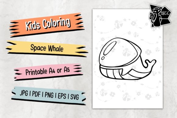 Space Whale JPG PDF PNG EPS SVG for Coloring Pages & Graphics